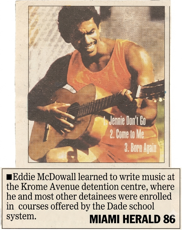Miami Herald clipping: Eddie McDowall learned to write music at the detention center